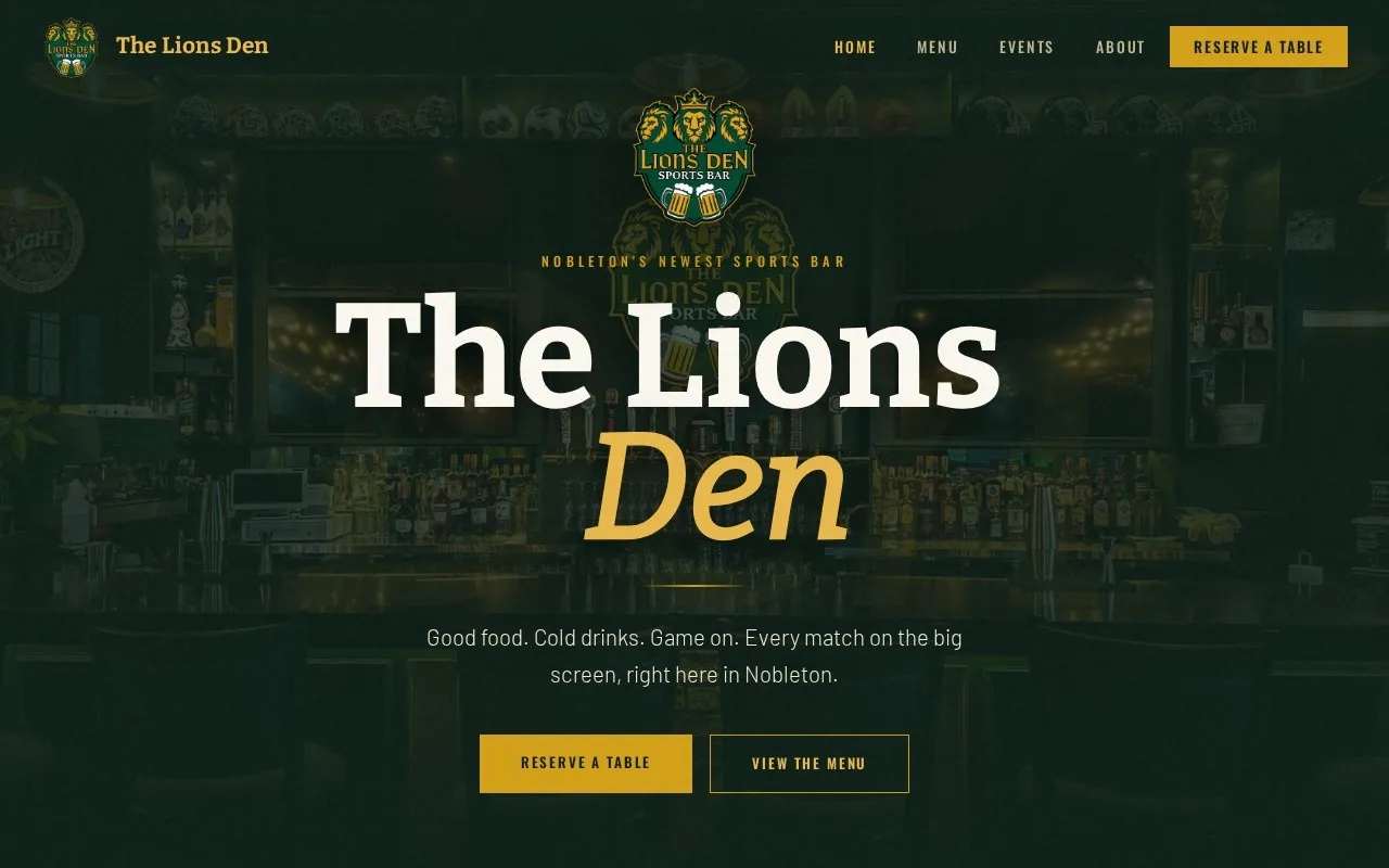The Lions Den homepage