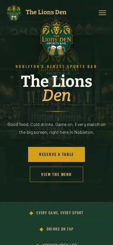 The Lions Den website on a phone