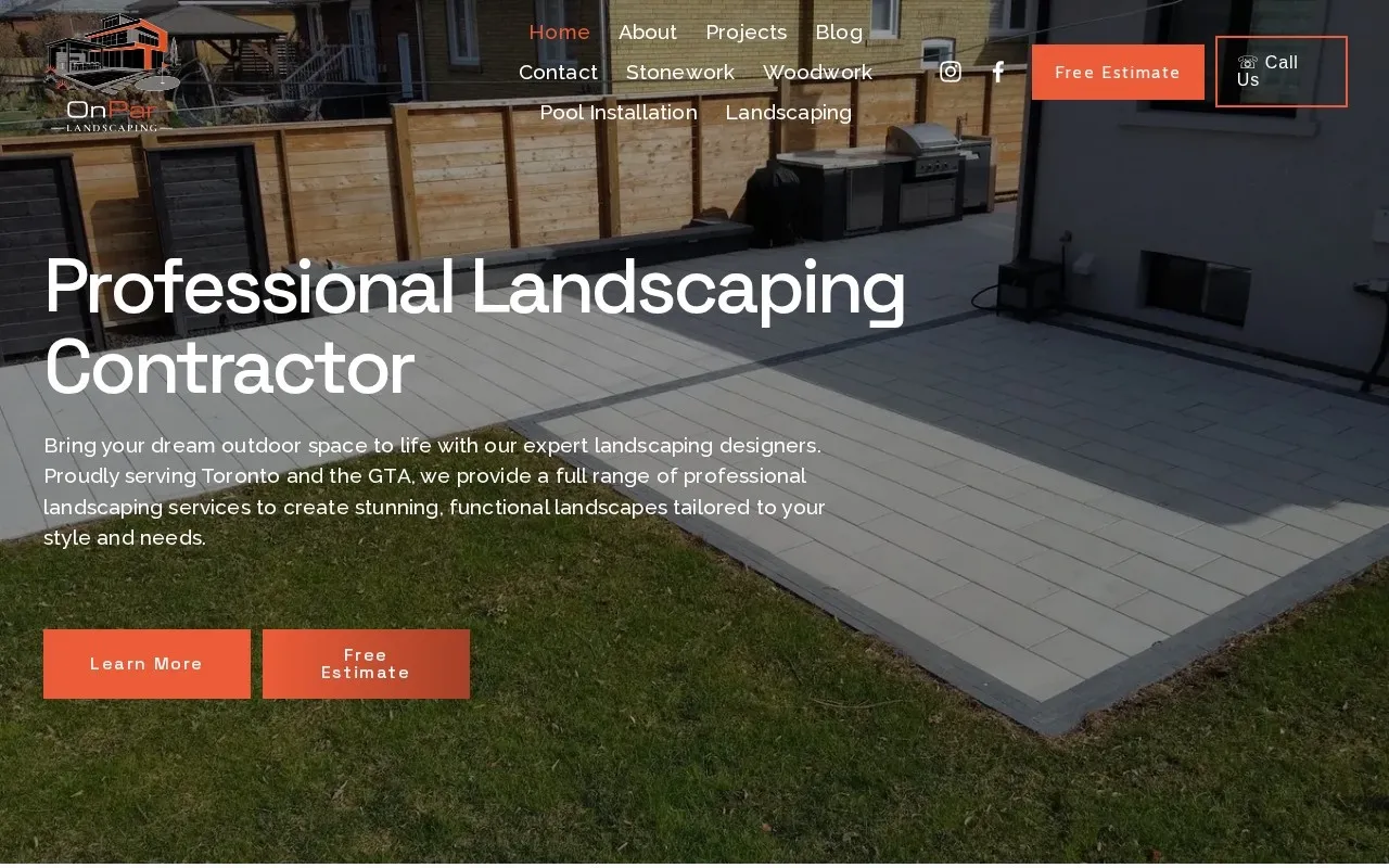 The OnPar Landscaping website on a desktop screen