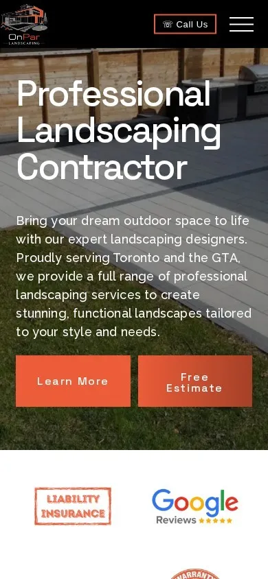 The OnPar Landscaping website on a phone